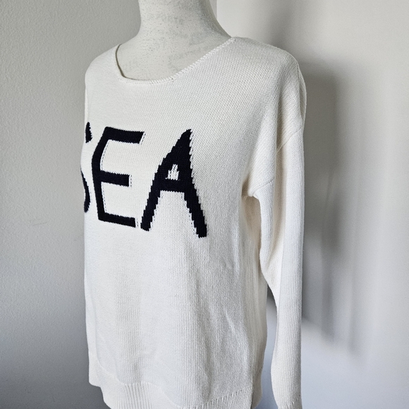 🌼 LOFT Ann Taylor elegant coastal white cotton Knit Sweater size medium 🌼 - Picture 4 of 4